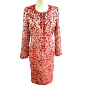 Elegant Red and Gold Peeress Collection Women's Brocade Suit